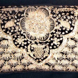 Rare Vintage Black and Gold Velvet Clutch